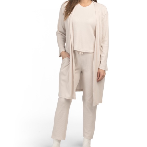 BERKSHIRE BLANKET 3pc Waffle Duster With Top And Pants Lounge Set